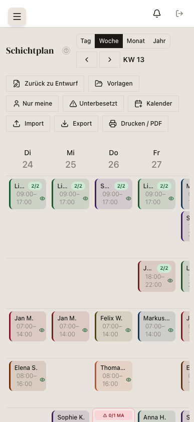 mise Schichtplan auf dem Handy