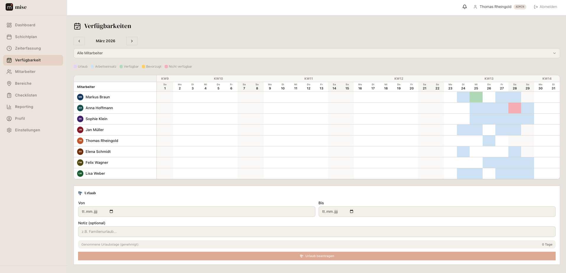 Urlaubsübersicht in mise
