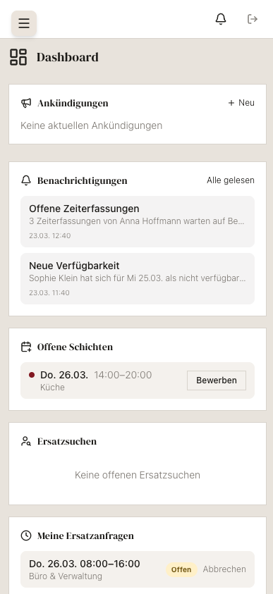 mise Dashboard auf dem Handy