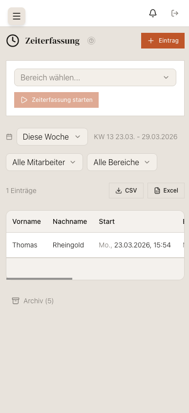 mise Zeiterfassung auf dem Handy